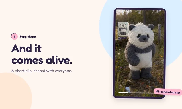 Schritt zwei: die Panda-Zeichnung als KI-generierter Clip, die Zeichnung in der Ecke